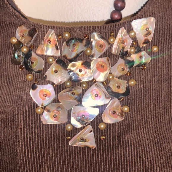 STACEY Designs Brown Corduroy Beaded Shell Bag - Picture 2 of 11